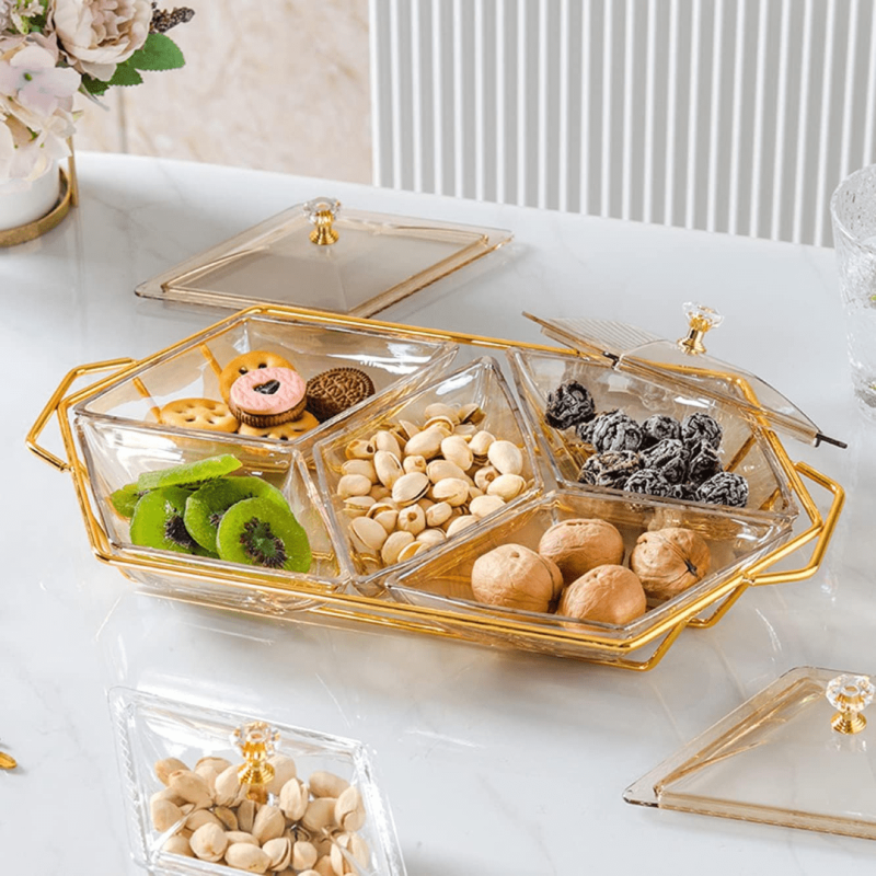 GOLD SHELF SERVING GLASS PLATE