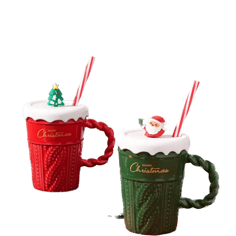 Xmas Ceramic Sweater Mug w/Straw & Cover - Home Land Furnishings