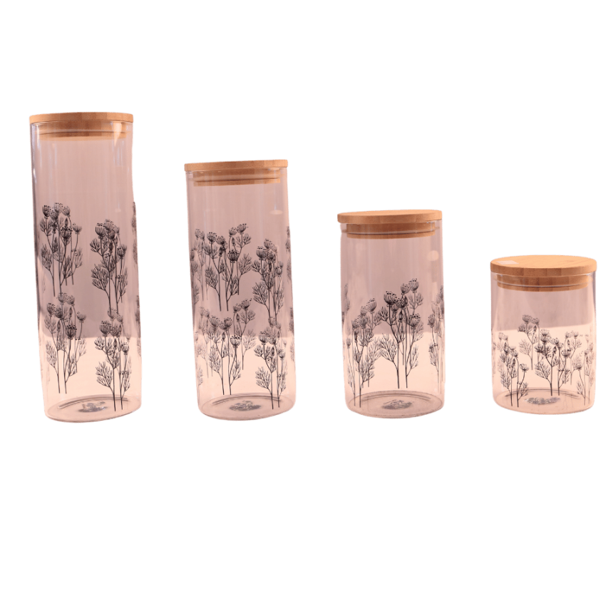 BAMBOO TOP 4PC GLASS JAR SET