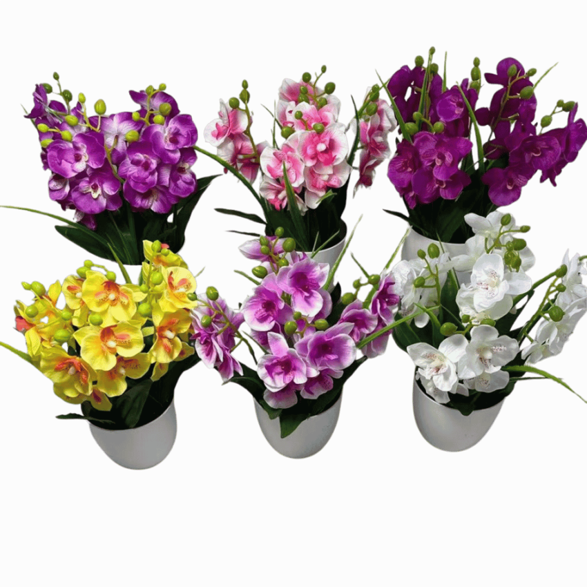 ARTIFICIAL POTTED MINI ORCHID 22CM FLOWER