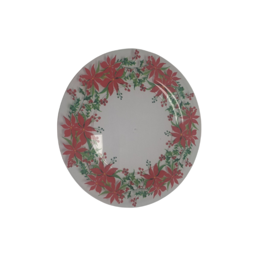XMAS 13in poinsettia plastic charger Clear