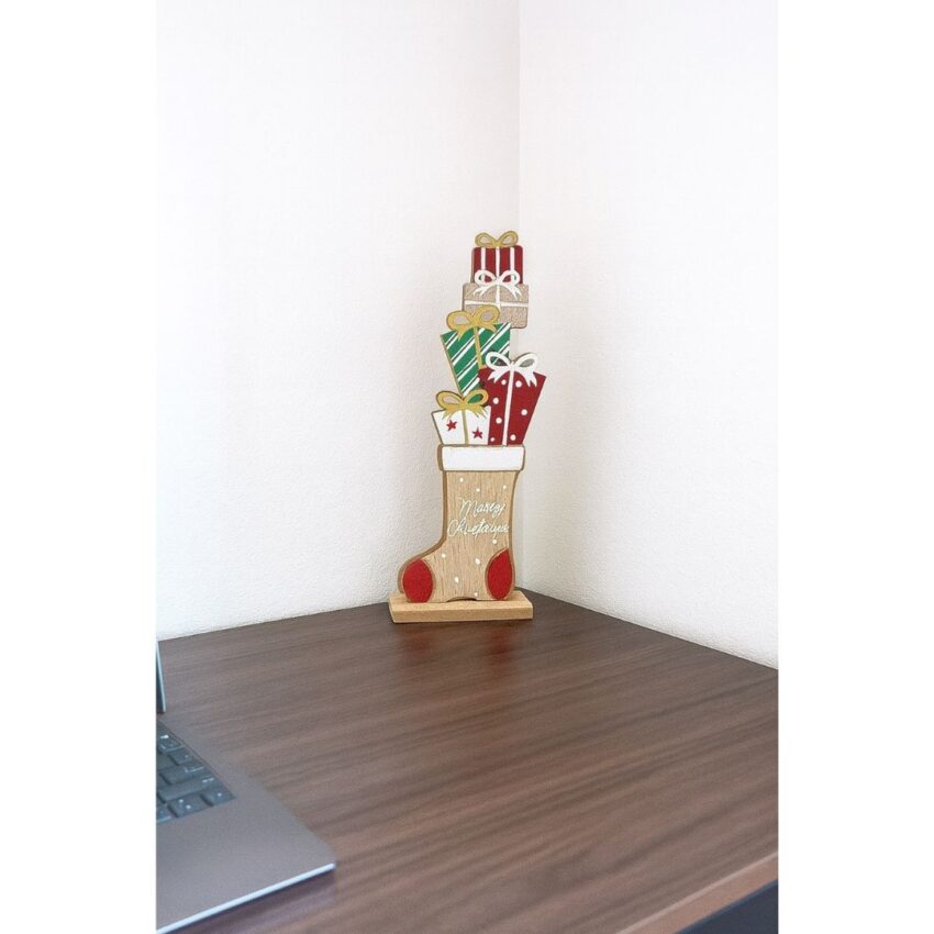 XMAS 41cm Wooden Stocking Table Décor