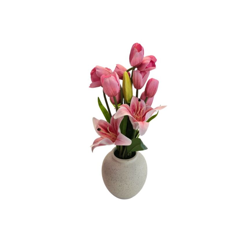 Potted 42cm artificial Lily & tulips