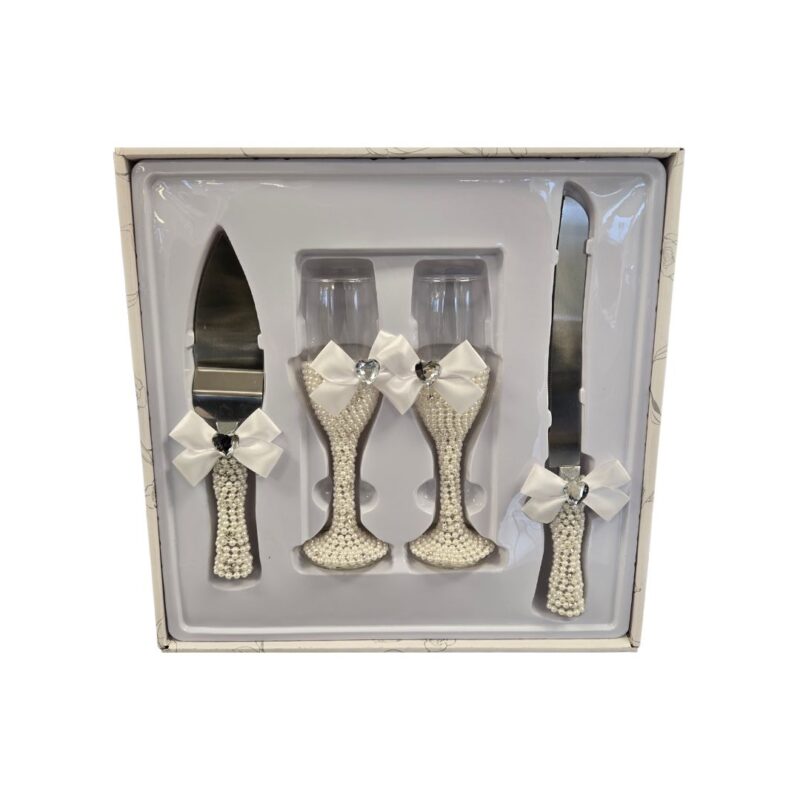 Wedding 4pc glass & knife set