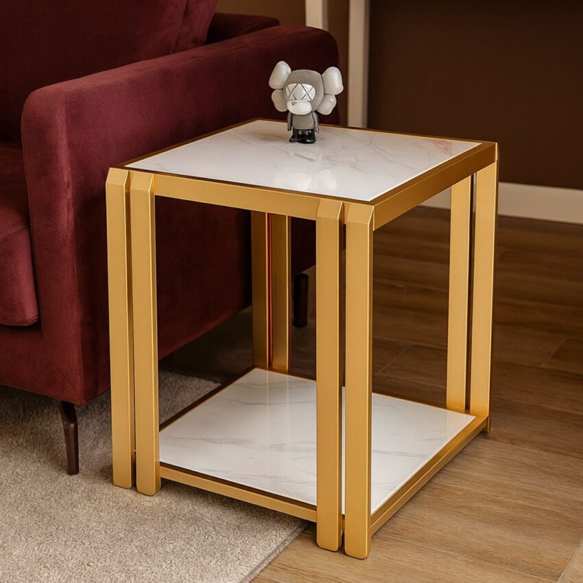 Aslan gold white end table