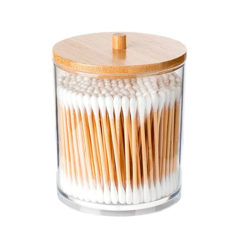 Round Qtip Holder w Lid, 7x10.5cm