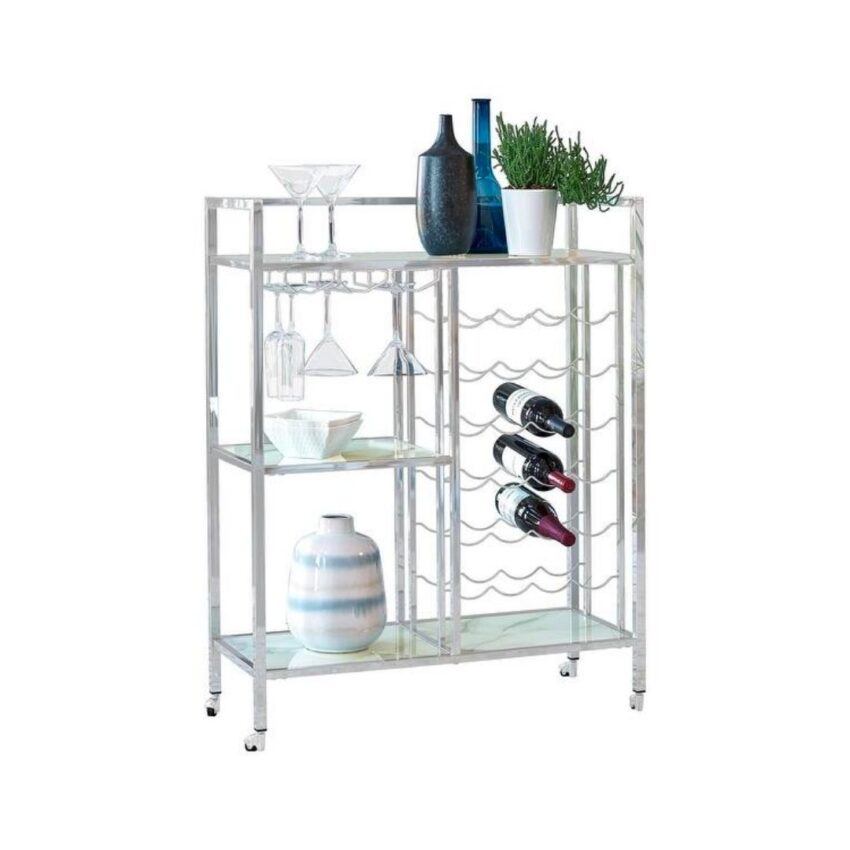 Derion 3-tier Rectangular Glass Shelf Metal Bar Cart Chrome