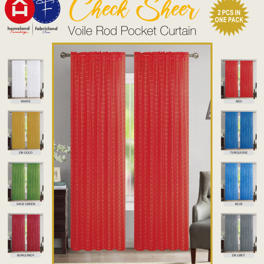 VOILE CHECK ROD POCKET CURTAIN 2PC/PKG