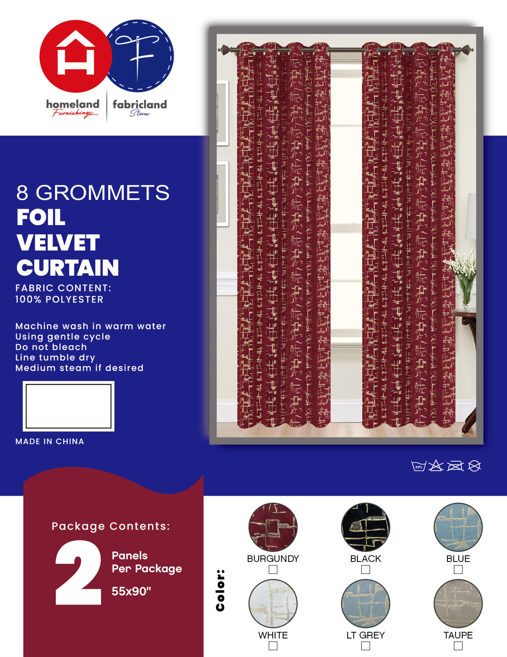 FOIL VELVET GROMMET CURTAIN PANEL