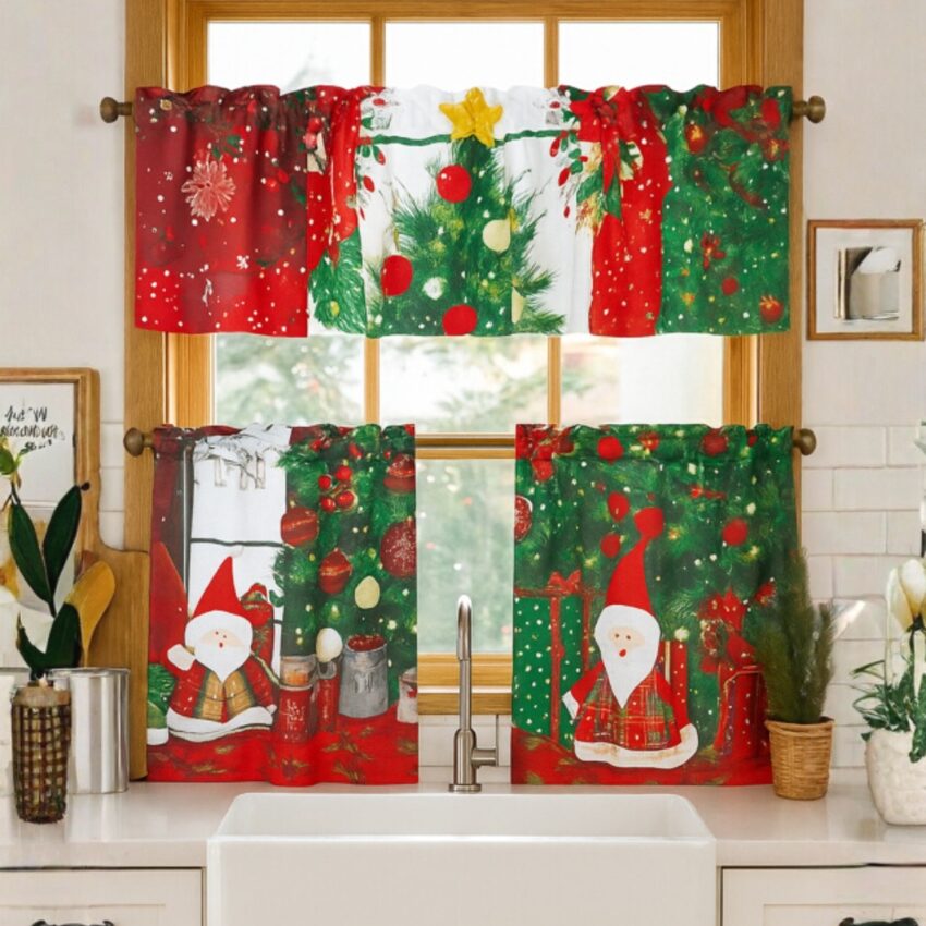 XMAS PRINTED TREE KITCH BLKOUT CURTAIN 2/PKG - 55X18"