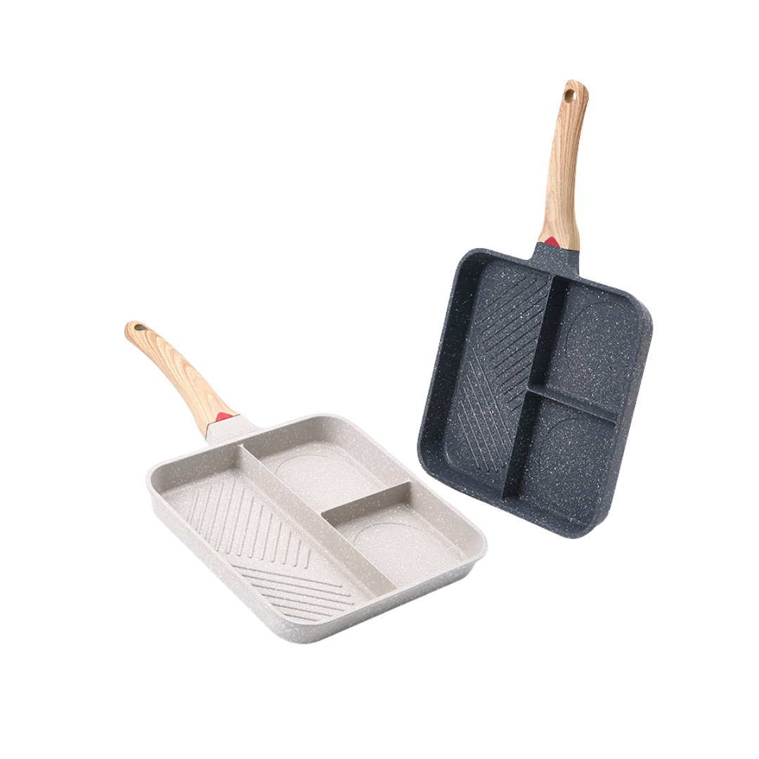 sectioned stainless steel frying pan