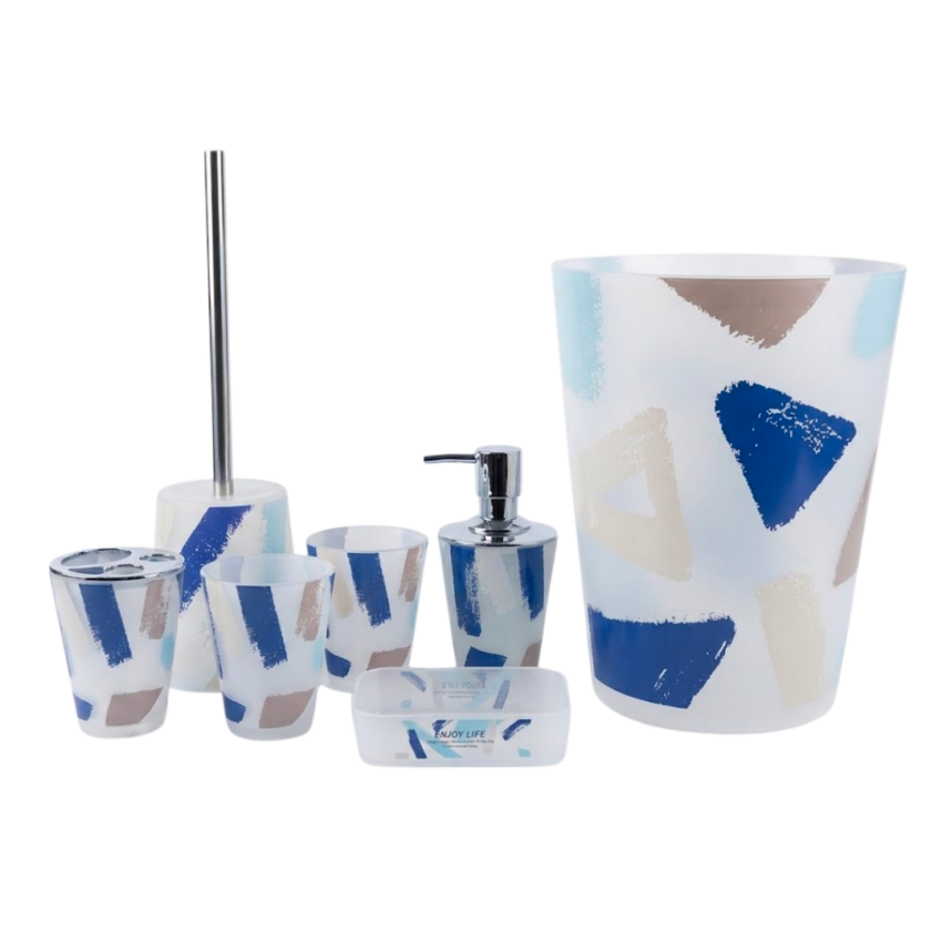 BathLux Blue Speckle 6PC Plastic Bathroom Set