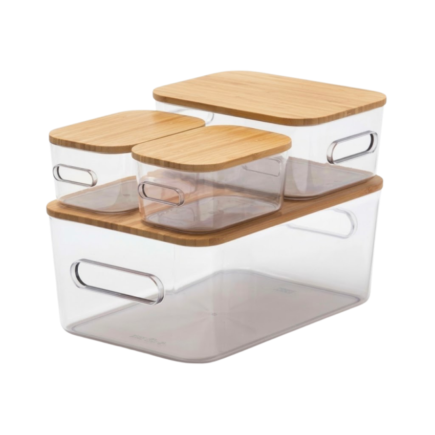 Clear Storage Bin With Bamboo Cover