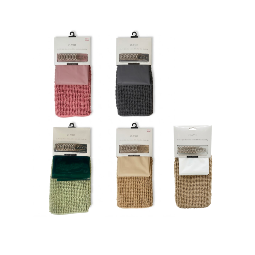 Signature 180cm Shower Curtain With Bath Mat & Rings