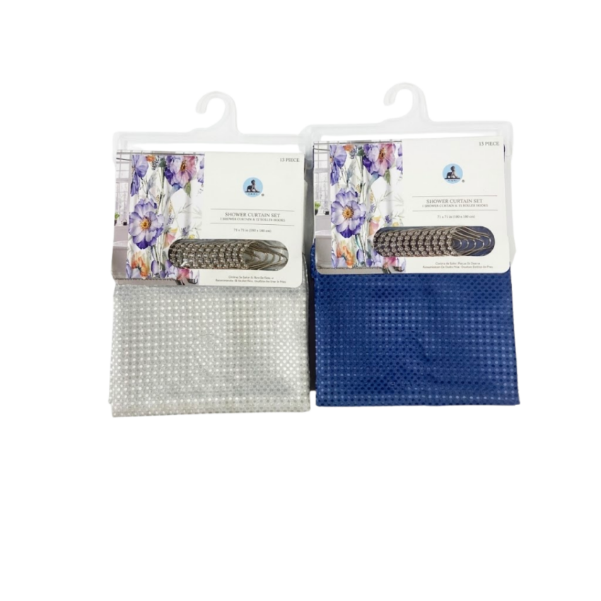 Neutral Weaved Polyester Shower Curtain With Rings