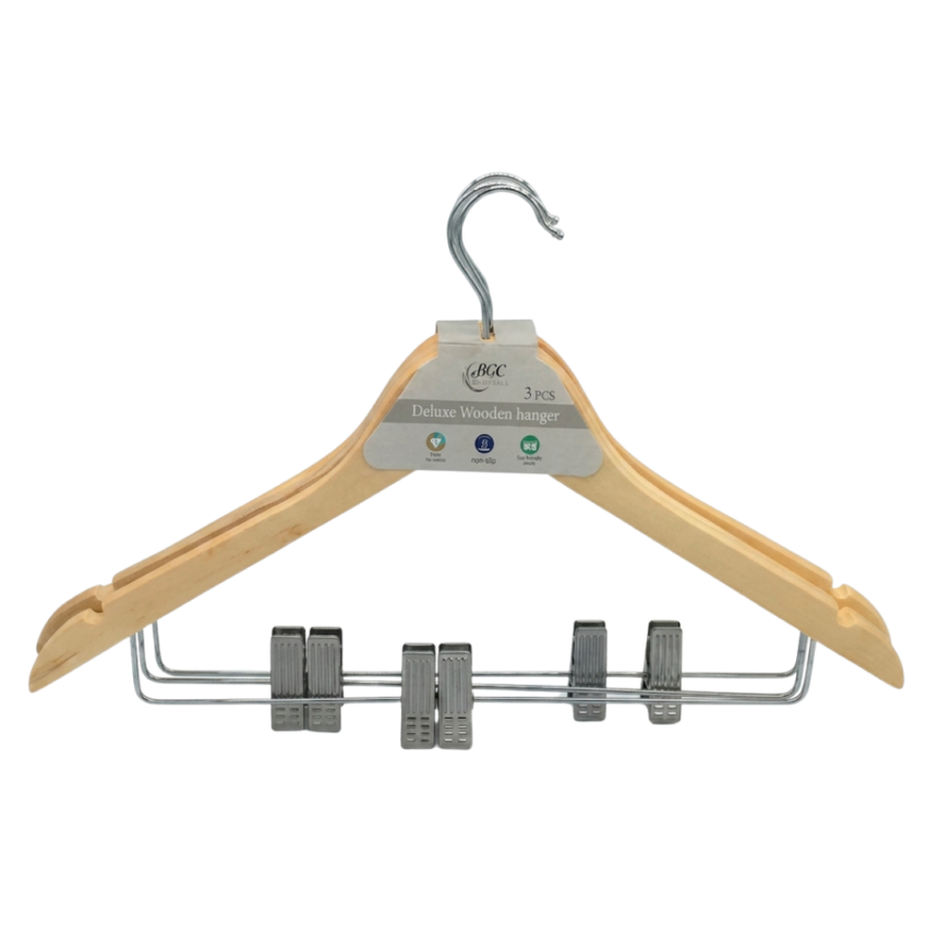 3pc 44cm With Clip Wooden Hanger