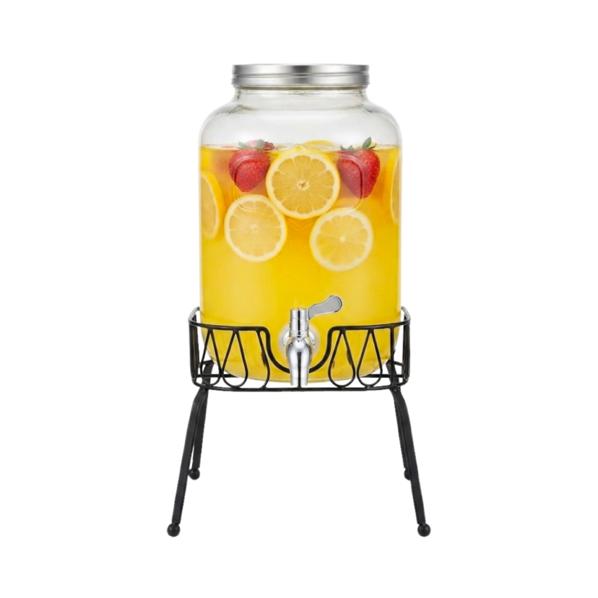 4L Glass Juice Dispenser with Iron Stand