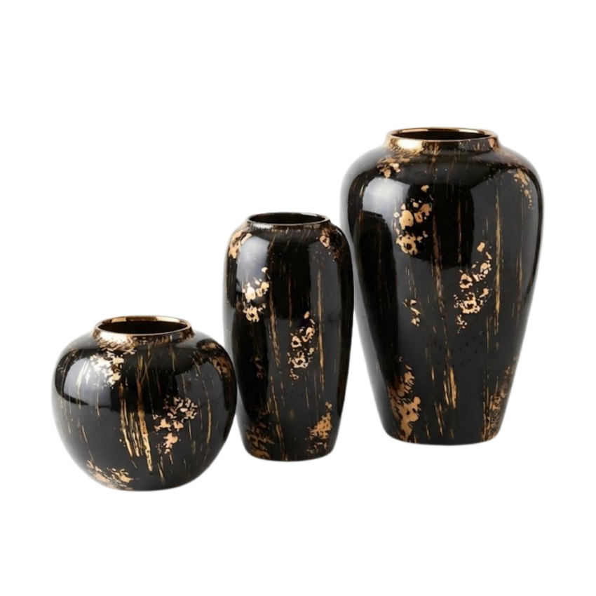 Gilded Shadow Ceramic Vase