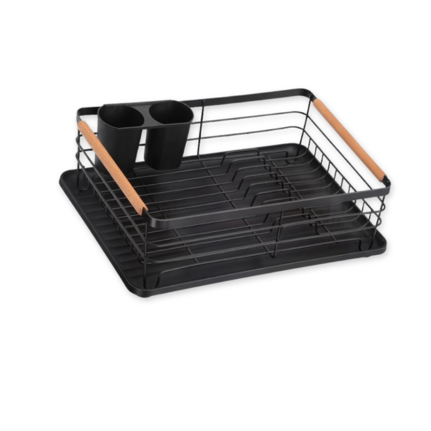 15.7 x 11" Metal Dish Rack W Bamboo Handles
