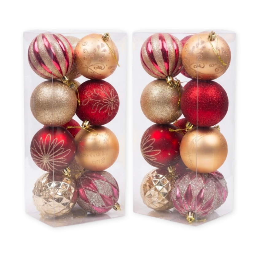16pc Elegant Red & Gold Xmas Balls 6cm