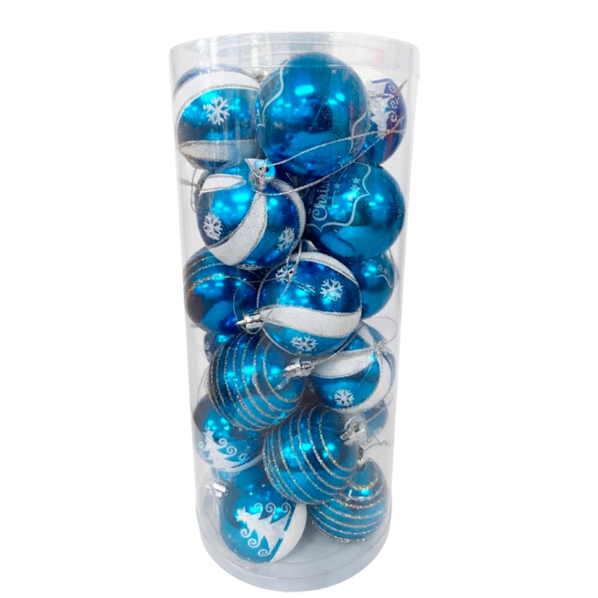 24pc Blue & Slvr Xmas Balls 6cm