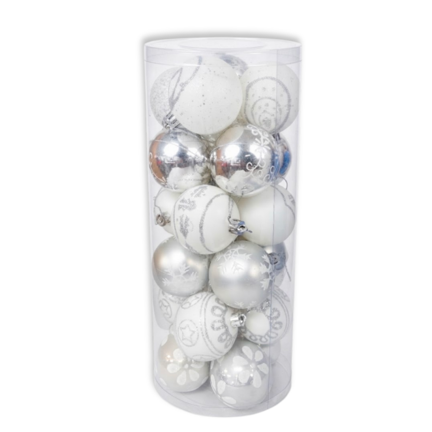24pc Silver Xmas Balls 6cm