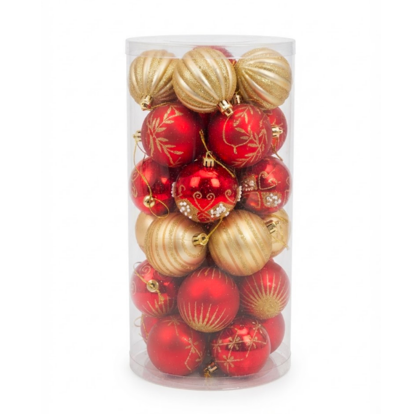 30pc Red & Gld Xmas Balls 6cm