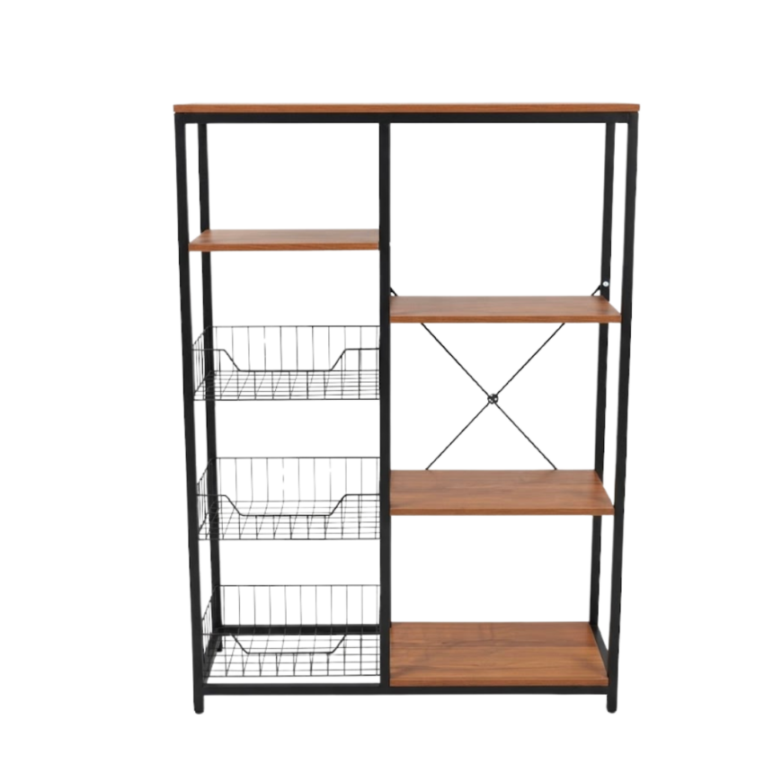 31.5x14x55" Multi Tier Storage Shelf With Basket