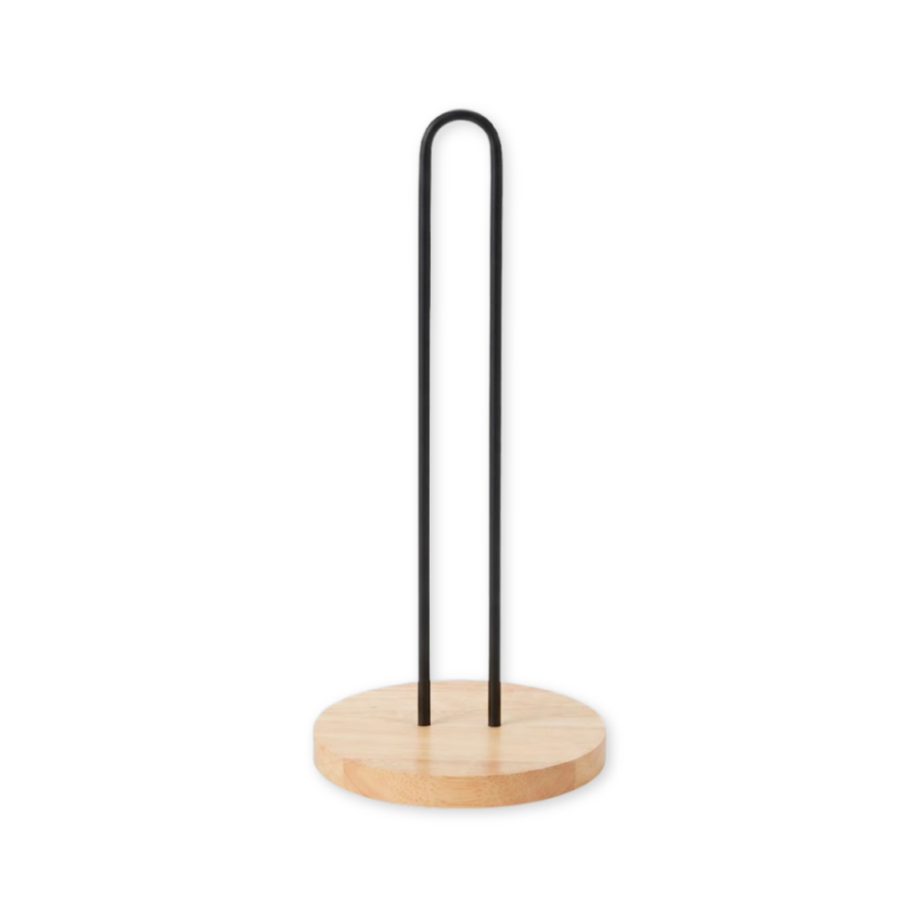 Metal 13" Paper Towel Holder With Wooden Base