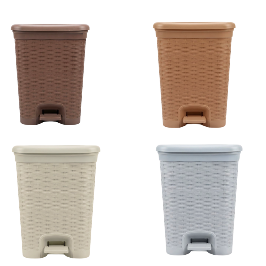 Woven Plastic Trash Can With Lid
