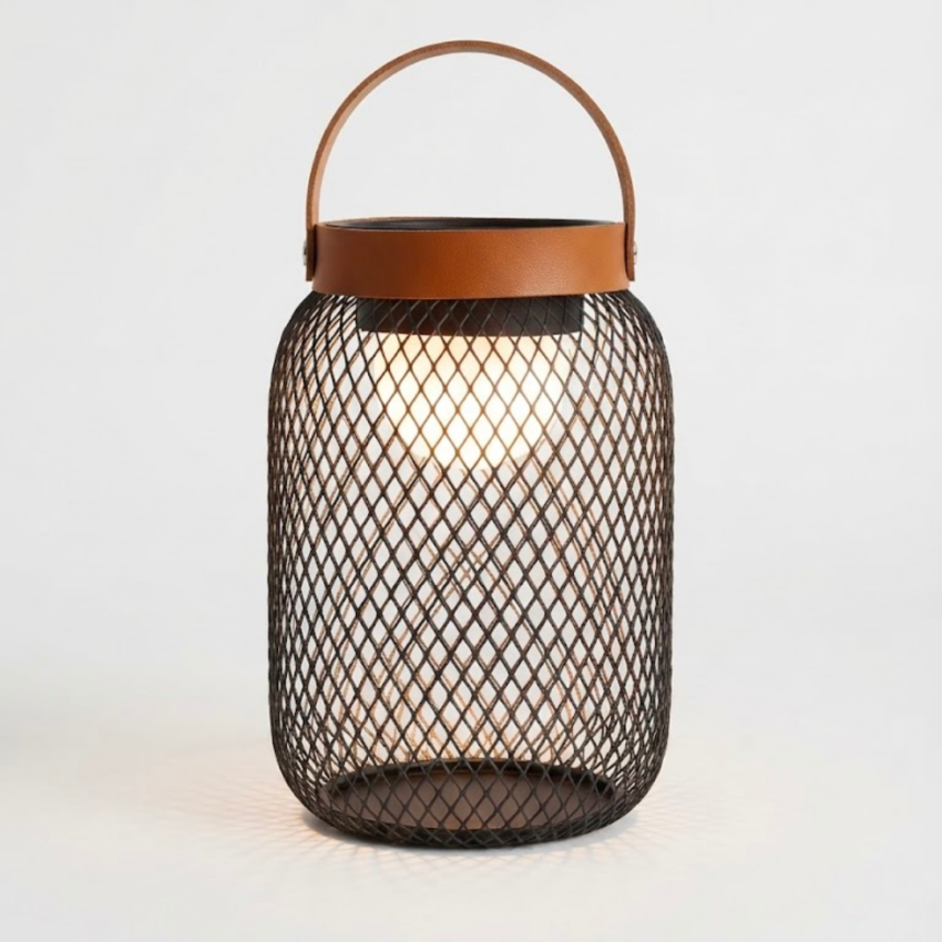 Wire 7.9" Basket Iron & Leather USB Desk Lamp w/Battery