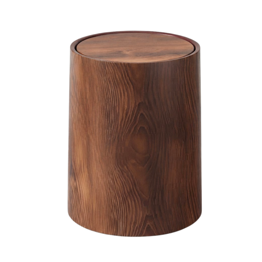 Woodgrain Round 12" PP Trashbin w/Lid