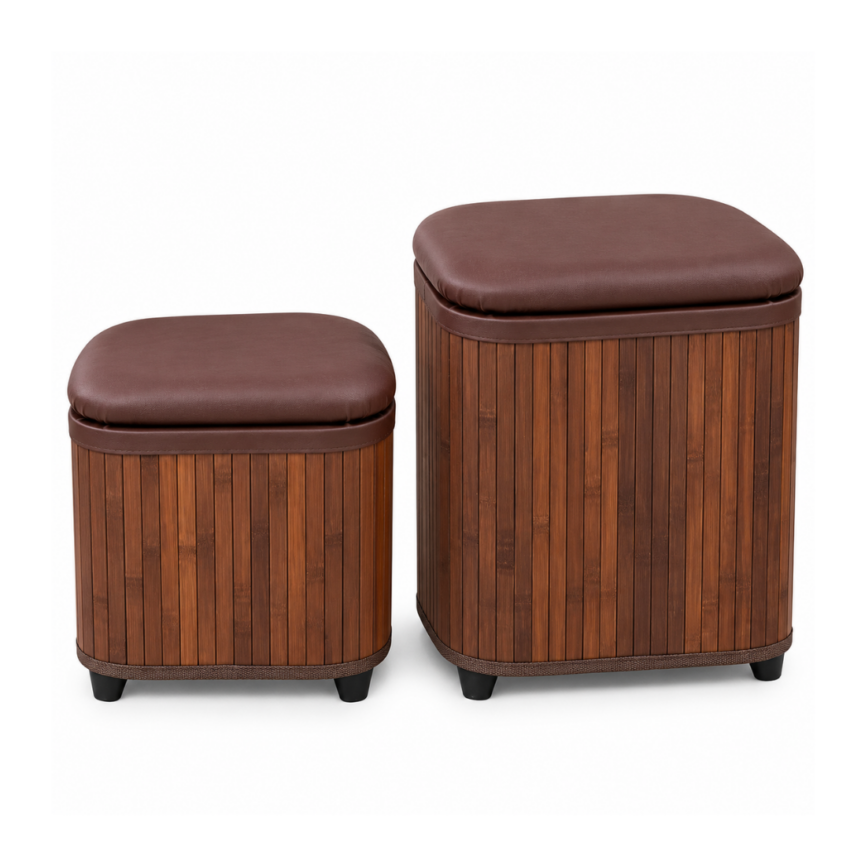 Woven Bamboo Leather Storage Stool